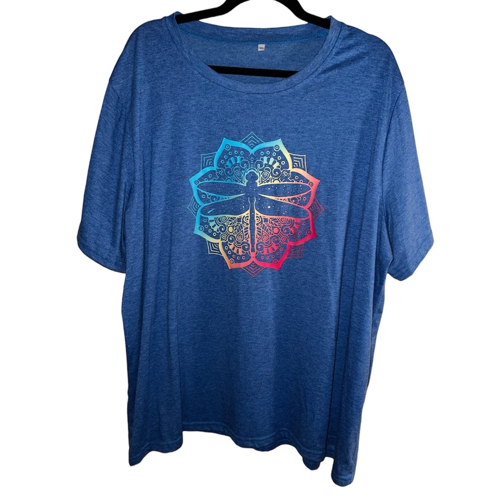 Blue Dragonfly Vibrant Mandala Design Tee